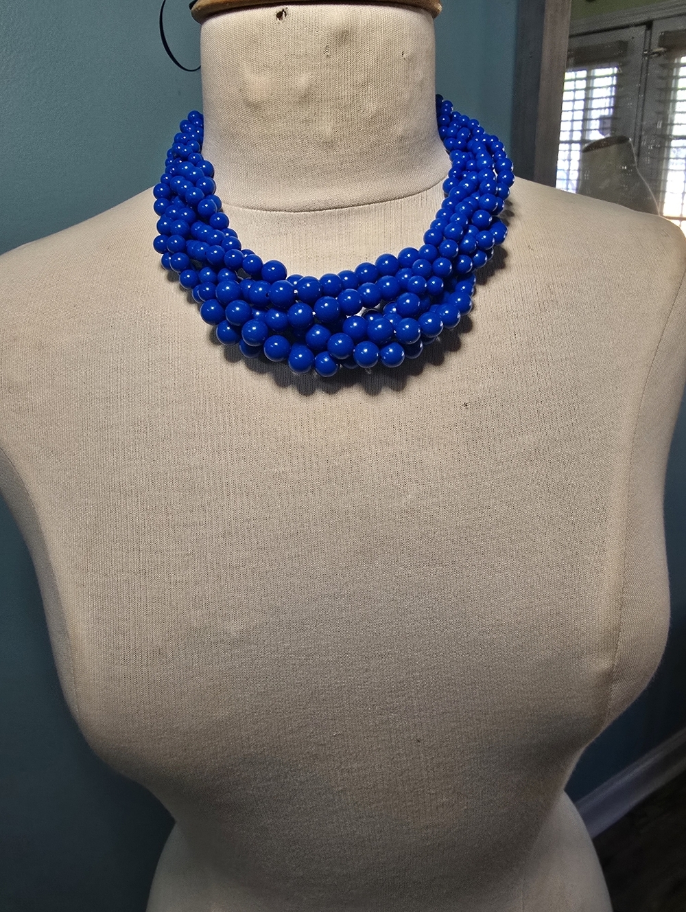 Bold Multi-Strand Cobalt Blue Beaded Necklace